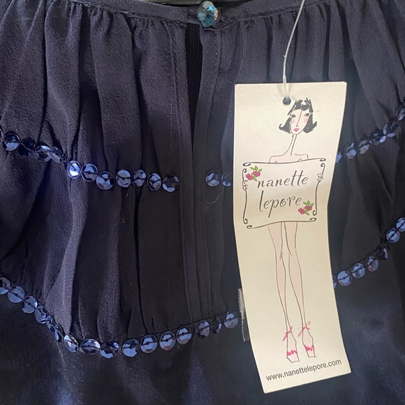 Nannette Lepore Silk Navy Embellished Top - Picture 4 of 6